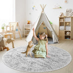 6x6 Grey Round Rug 6ft Living Room Circle Rug Gray Vintage Round Area Rug Non - Image 3