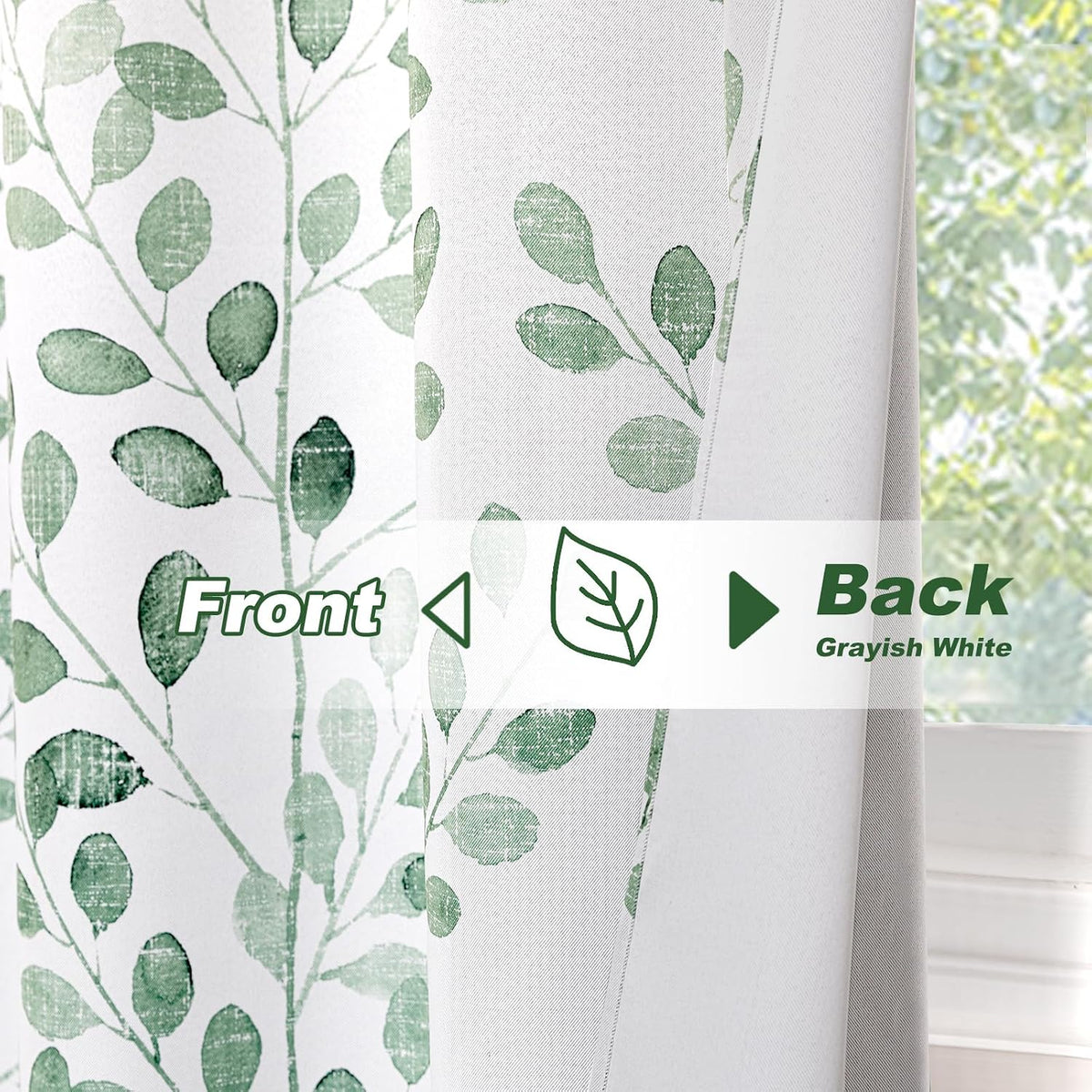 MYSKY HOME Green Leaf Curtains 84 Inch Length for Bedroom Grommet 2 Pcs