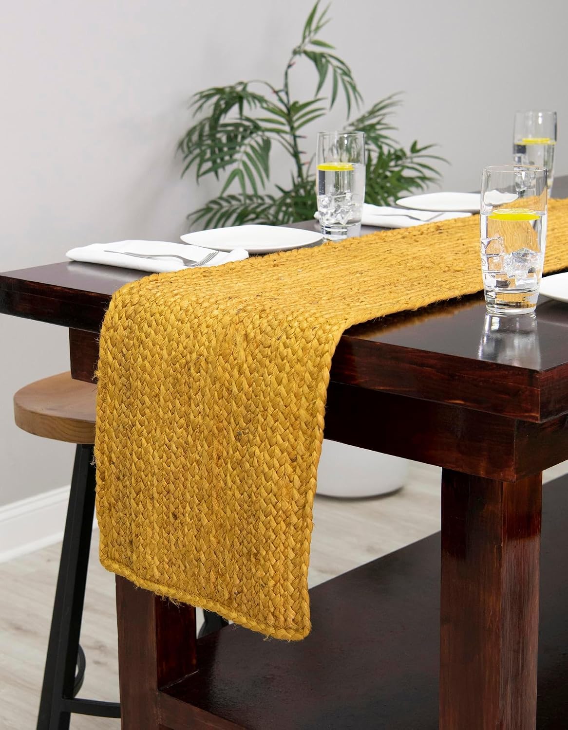 Unique Loom Braided Jute Collection Area Rug - Dhaka (1' 2" x 6' 1" Table Runner Yellow)