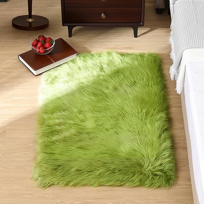 Goolela Lime Green Fluffy Fuzzy Fur Rug by Goolela