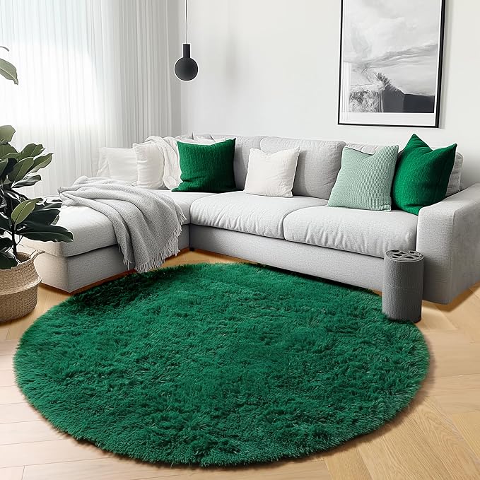 ONASAR Dark Green Round Area Rugs 6ft, Ultra Soft Bedroom Circle Rug - Image 4