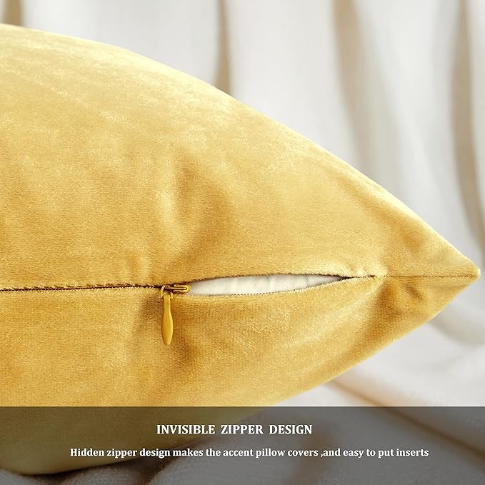 GIGIZAZA 18x18 Yellow Velvet Decorative Throw Pillow Covers - Image 4