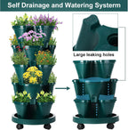 Umigy 2 Set 5 Tier Stackable Planters Vertical Garden Planters, Dark Green