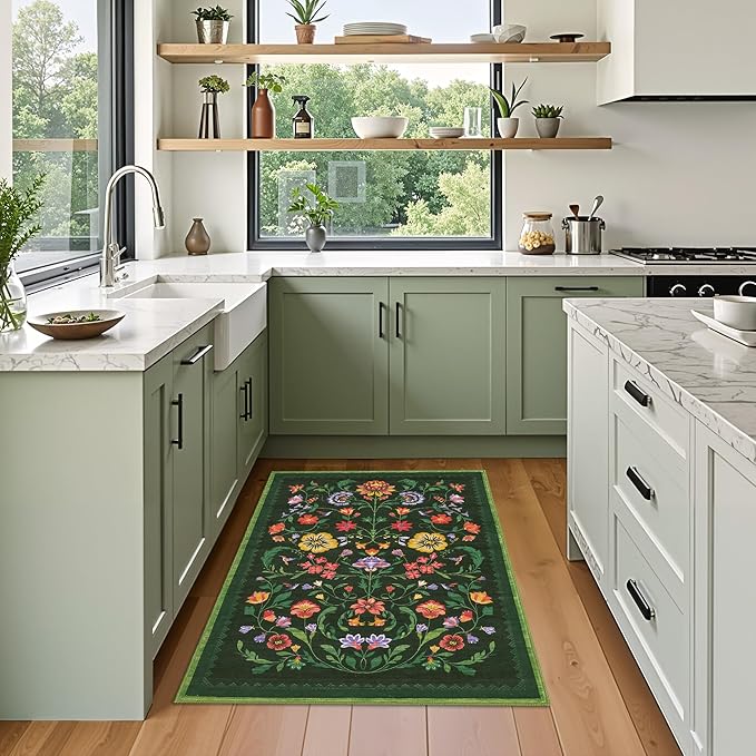 GarveeHome Protea Floral Rug for Entryway 2x3 Rugs Machine Washable Boho Small - Image 2
