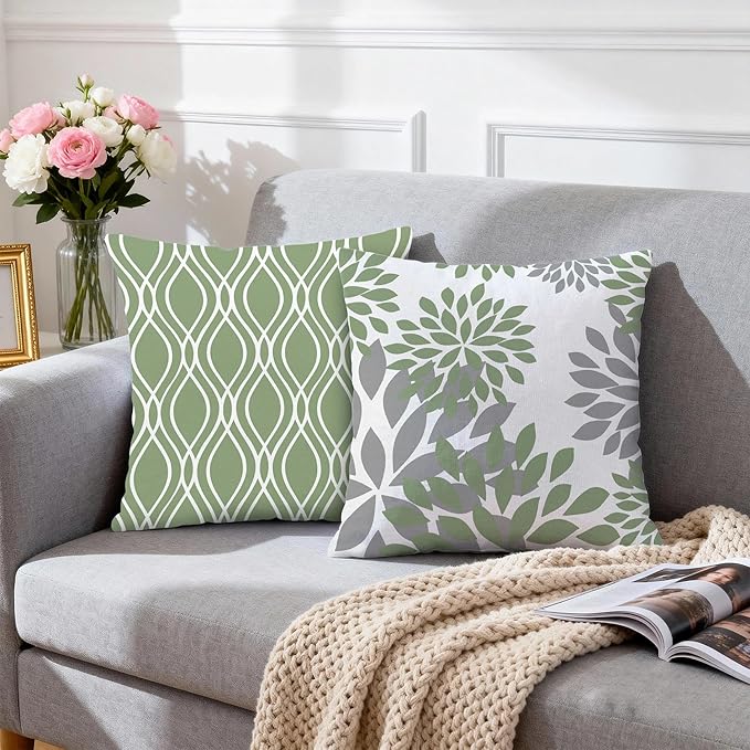 Hexagram Geometric Sage Green Pillow Covers 18x18 Set of 4, Decorative Outdoor - Image 3