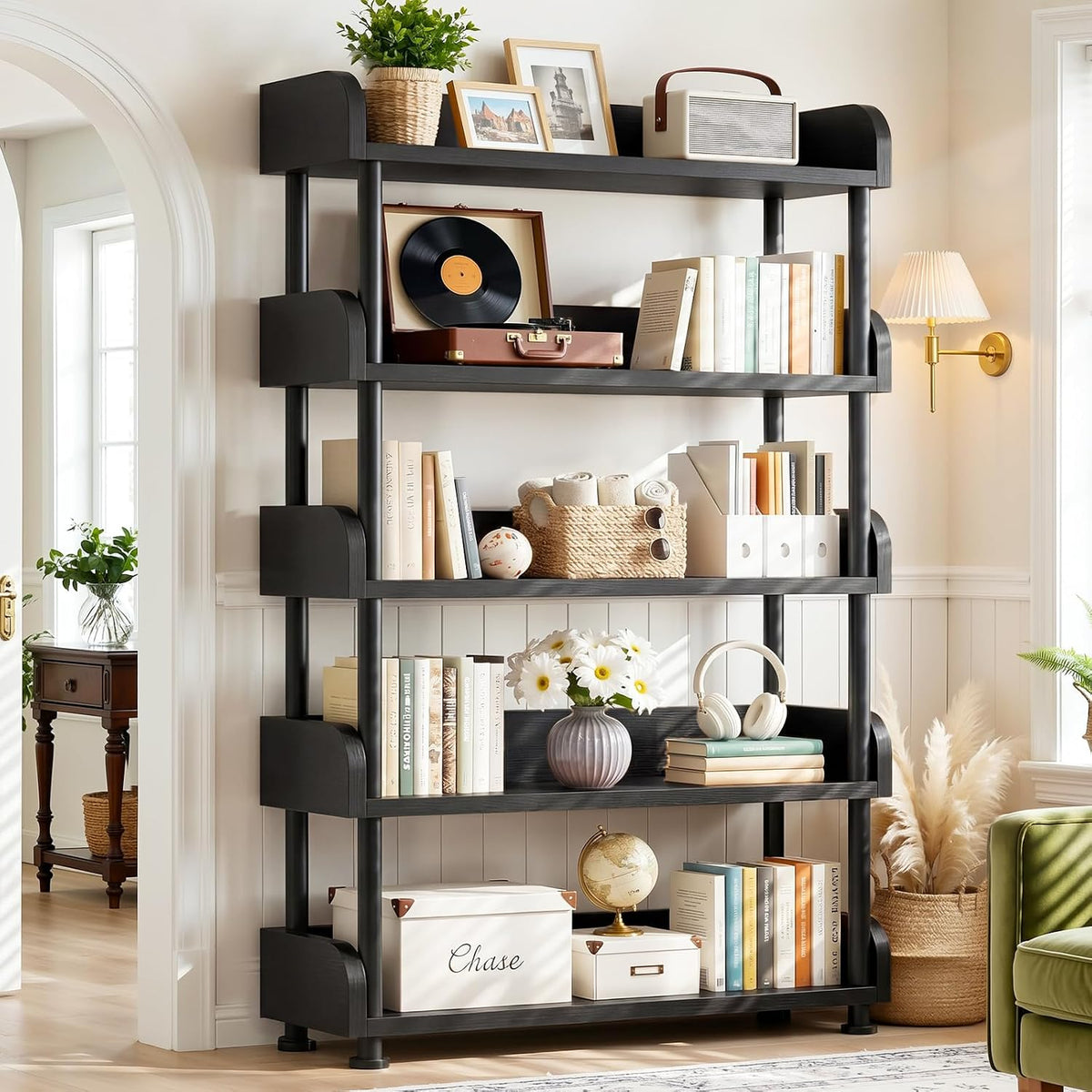 Aheaplus 6-Tier Tall Open Bookshelf, 31.5" Modern Display Bookcase Shelf with Top Edge and Pipe Metal Frame, Industrial Standing Bookshelves Storage Rack Organizer for Living Room, Home Office, White