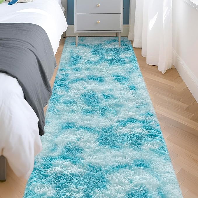 Tie-Dyed Sky Blue 2x8 Machine Washable Runner Rugs - Image 3