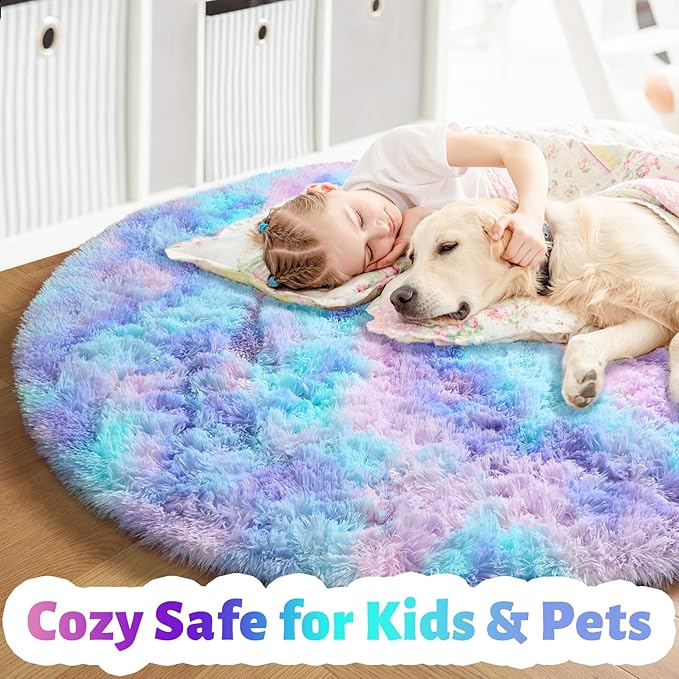 Amdrebio Purple Rainbow Small Round Rug 3Ft - Image 3
