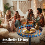 Gesodant Boho Single Leg Round Side Table with Tray Top, Pedestal Drink Table for Small Spaces, Aesthetic Accent Nightstand for Living Room, Bedroom, Corners, and Office (Peacock)