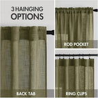 MIULEE Light Olive Green Linen Curtains 96 Inches Long 2 Panels - Image 3