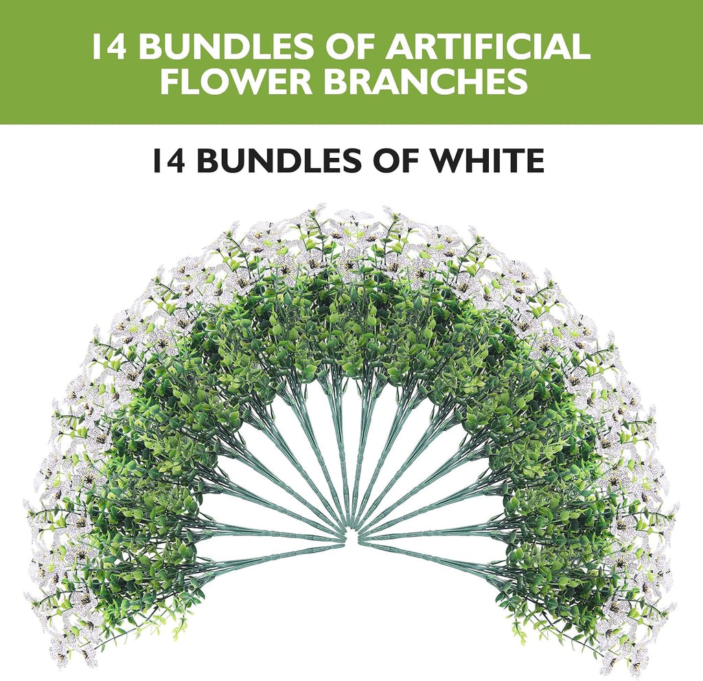 14 Bundles Artificial Flowers UV Resistant Fake Silk Plants Outdoors Decor
