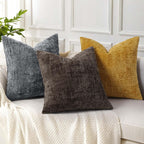 decorUhome Textured Chenille Throw Pillow Covers 18x18 Set of 2 Dark Grey