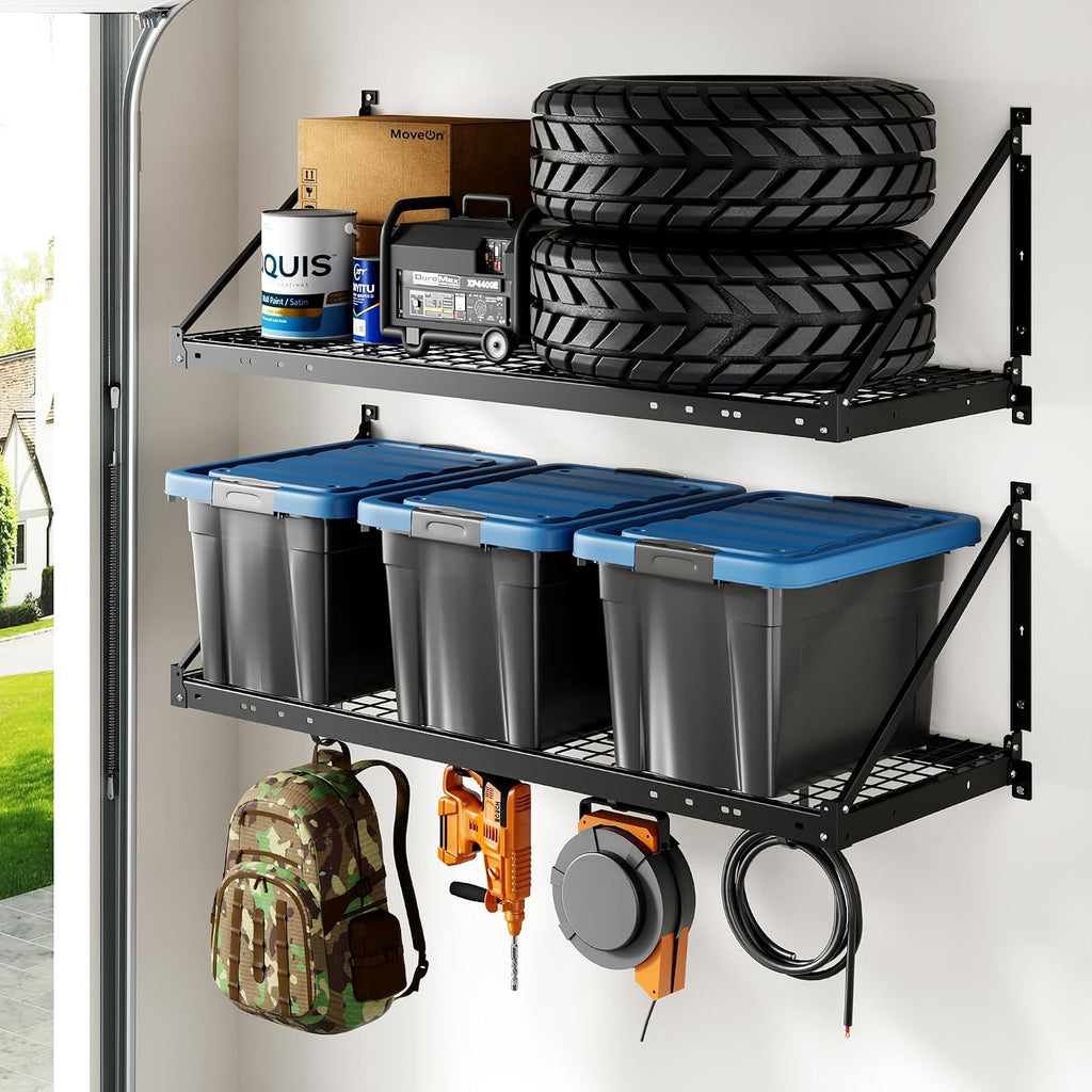FLEXIMOUNTS 2-Pack 2x4 ft Wall Shelving Garage Storage Rack, Black
