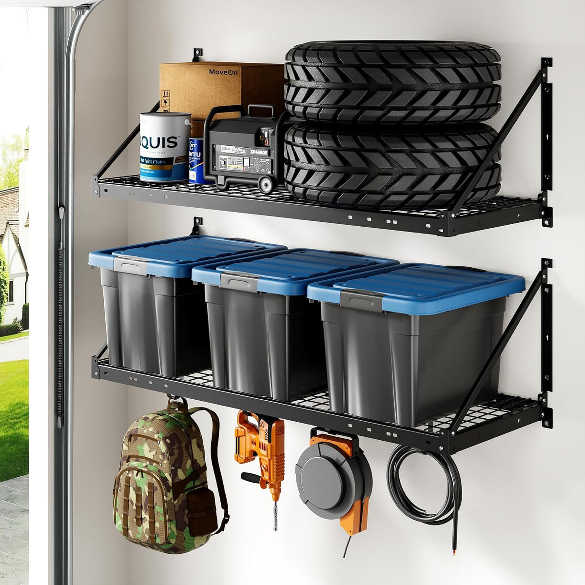 FLEXIMOUNTS 2-Pack 2x4 ft Wall Shelving Garage Storage Rack, Black