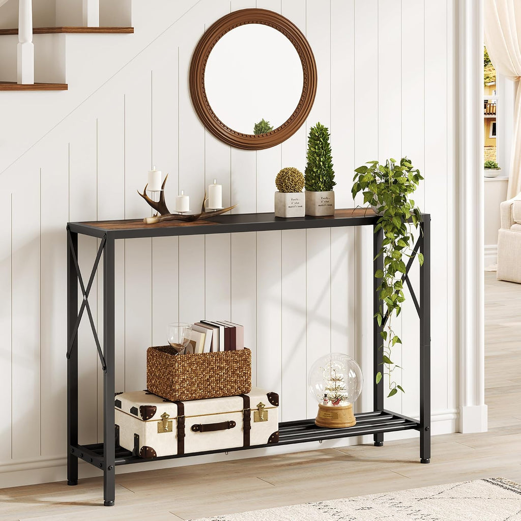 Tajsoon Console Table 41.8", 2 Tier Industrial Entryway Table with Shelves