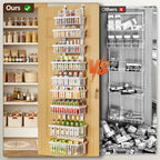 9 Tier Narrow Over The Door Pantry Organizer, 2 in 1 Wall Mount or Hanging Spice Rack with Adjustable Deep Basket, Heavy-Duty Seasoning Organizer and Storage for Kitchen Closet Bathroom (White)