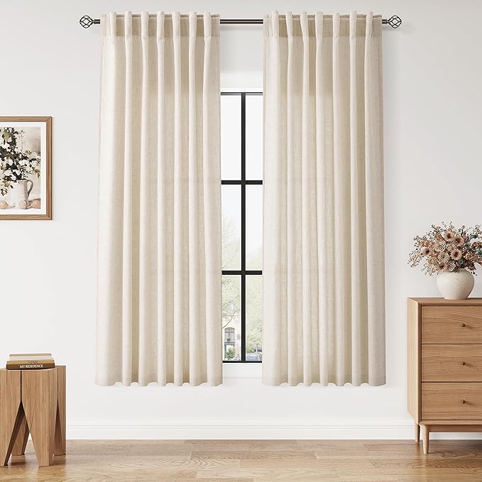 Linen Curtains 63 Inch Length for Living Room Modern Farmhouse Decor Light by Nanspring