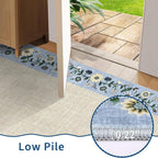 GarveeHome Entryway Rug 2x6 Modern Bordered Runner Rug Washable Kitchen Runners for Hallway Non-Slip Low-Pile Soft Carpet Floral Print Bathroom Mat for Bedroom Laundry Room, Beige