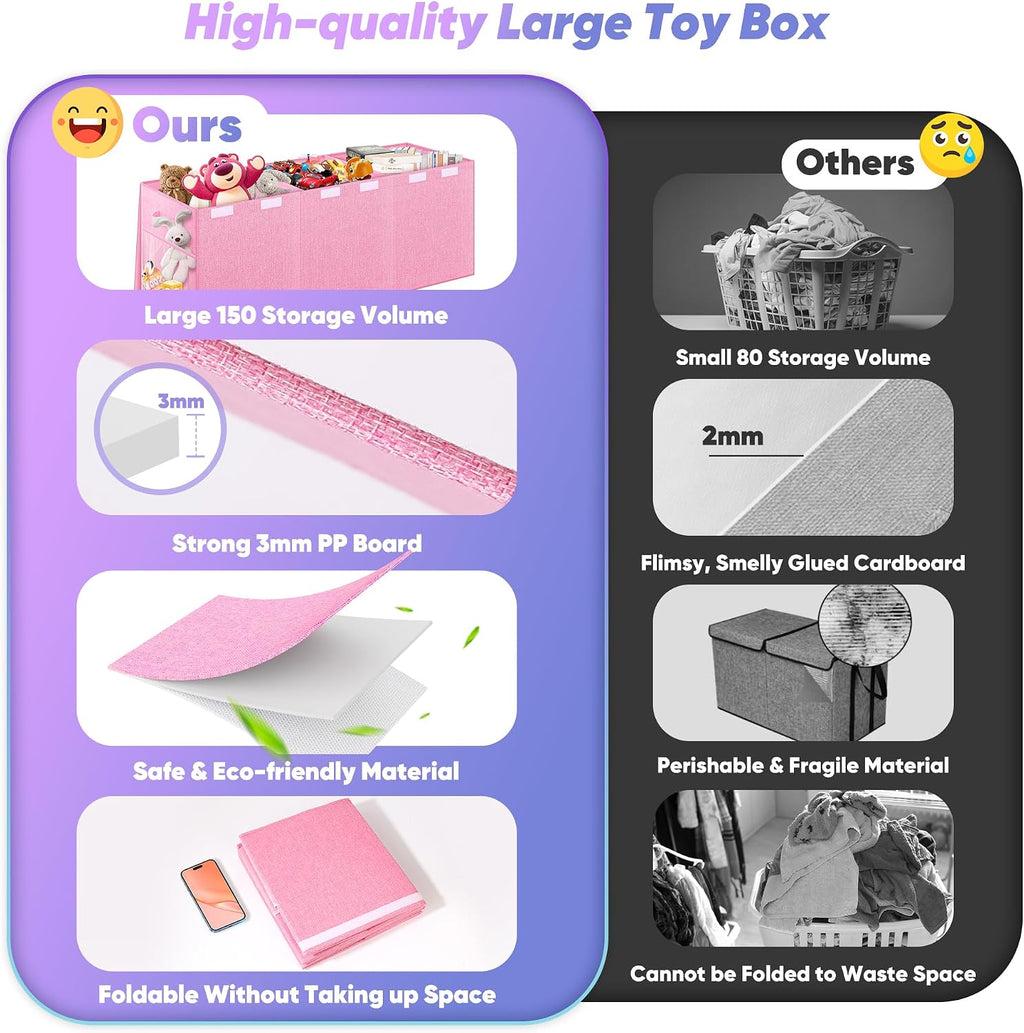 Extra Large Toy Box with Lids, Collapsible Storage Chest, 40"x16"x16" Pink