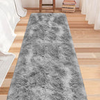 Super Soft Fluffy Living Room Area Rug 2x8 ft Tie-Dyed Light Grey Shaggy Furry - Image 2