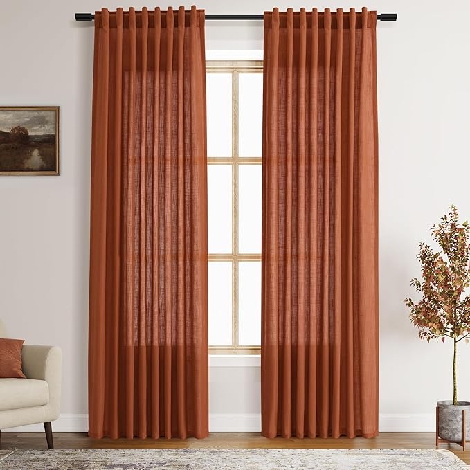 Nanspring Terracotta Linen Curtains 84 Inches Long 2 Panel Set Back Tab Boho by Nanspring