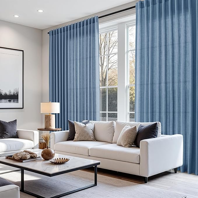 Nanspring Stone Blue Linen Curtains 96 Inches Long - Image 7
