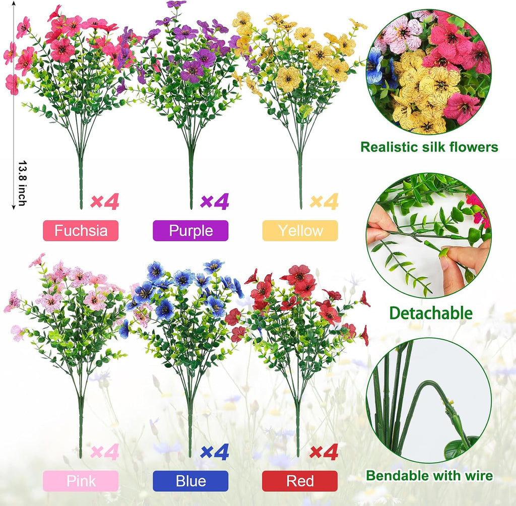Ouddy Decor 24 Pcs Artificial Flowers for Outdoors Decorations, Multicolor