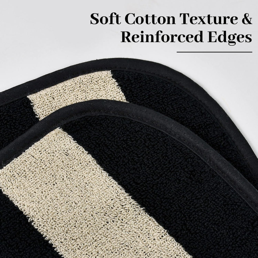 Black Striped Towels Set for Bathroom, 8 Piece Cotton Towels