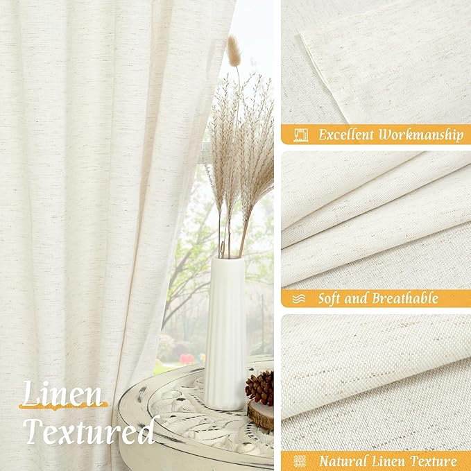 LAMIT Natural Linen Curtains 63 Inch Length - Image 7