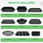 10-Piece Nonstick Bakeware Set - PFOA PFOS PTFE Free Food Grade Safe Carbon Steel Baking Tray Set - Oven Safe Up to 446°F, Pizza, Loaf, Muffin, Round/Square Pans, Cookie Sheet, Etc - NutriChef NCBS10S