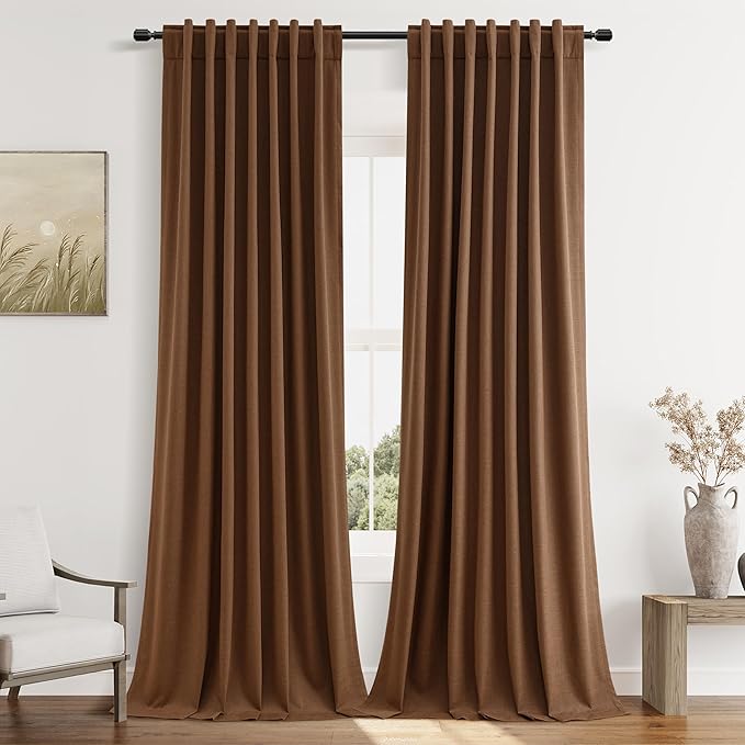 Guken 100% Blackout Linen Curtains 108 Inch Length 2 Panels Set by Guken