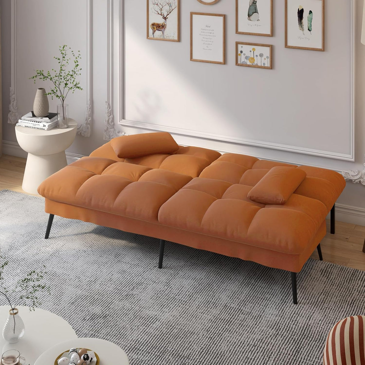 COMHOMA Futon Sofa Bed, 72″ Convertible Sleeper Sofa, Upholstered Loveseat
