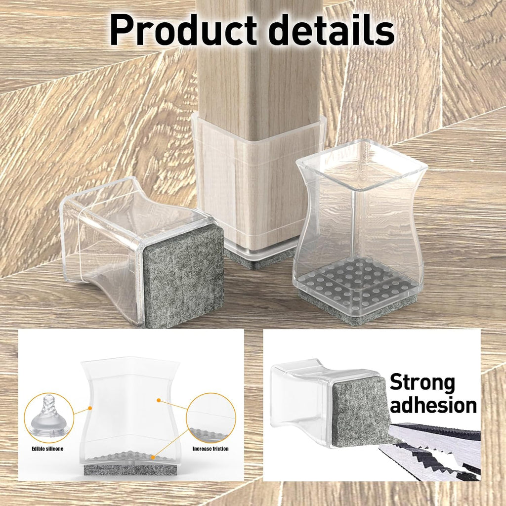 Clear Square Chair Leg Protector for Hardwood Floors (1 1/4 Inch)