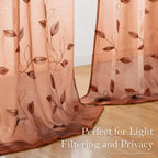 HOMEIDEAS Fall Burnt Orange Sheer Curtains Floral Leaf Embroidered, 52x63