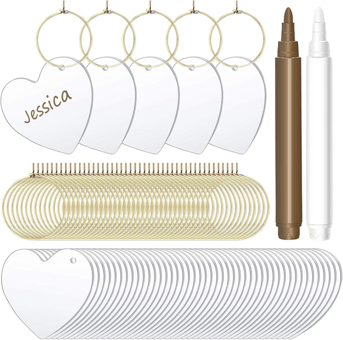 50Pcs Acrylic Blank Wine Charms for Goblet With 2 Pearl Marker Pen for Cocktail Champagne Stem Bulk DIY Blank Labels for Wedding Party Dinner