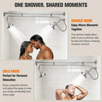 Tandem Shower System for Couples, Dual Shower Head for Two People, Double Bathroom Shower with Adjustable Height & 180° Rotation, High Pressure Design, Silver
