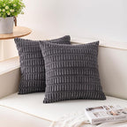 Pack of 2 Corduroy Decorative Throw Pillow Covers 20x20 InchSoft Striped Pillow by Unknown