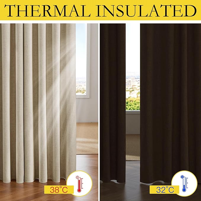 NICETOWN Farmhouse Style 100% Blackout Cream Linen Curtains 90 inches Length - Image 4