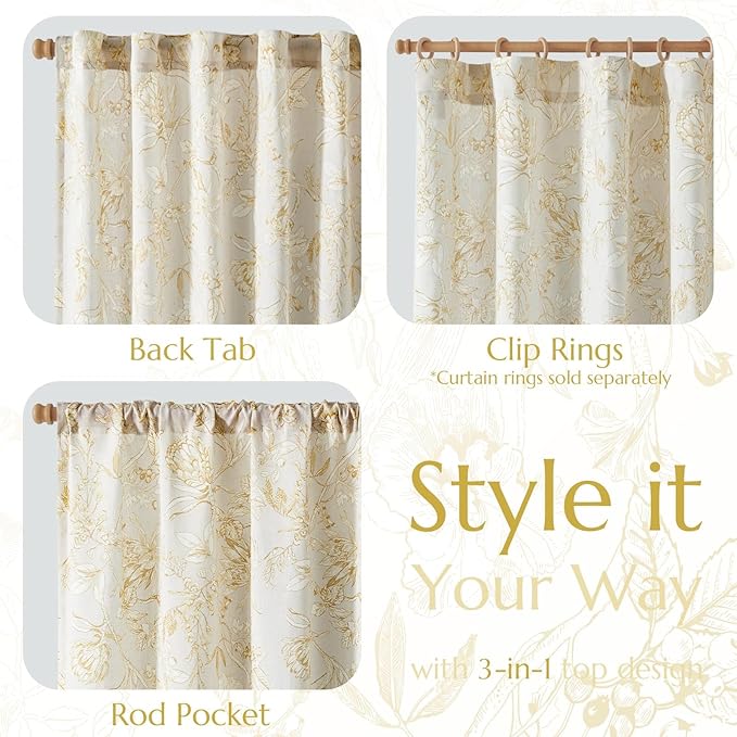 jinchan Floral Curtains 108 Inch Length Mustard Yellow Flower Linen Farmhouse - Image 5