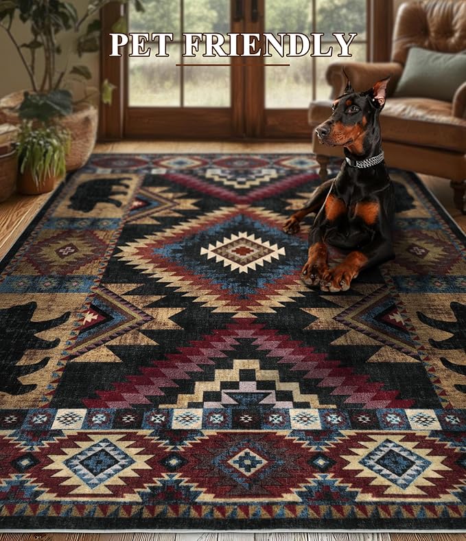 YIHOUSE Rustic Cabin Area Rug 4x6, Machine Washable Lodge Bear Rug, Non-Slip - Image 6
