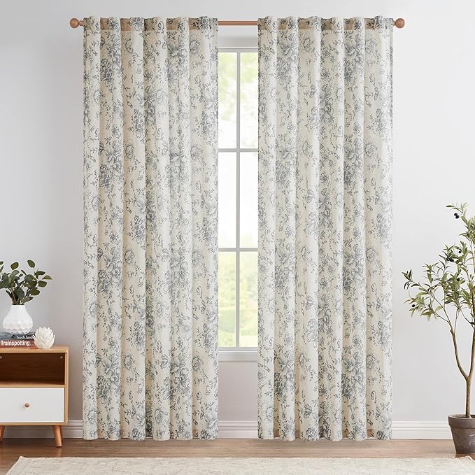 jinchan Linen Blend Curtain Floral Curtains - Image 2