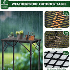 E EASTSTORM Folding Grill Table for Outside, 3 Height Adjustable,Small Camping Table with Black Metal Mesh, Portable Outdoor Table for Picnic BBQ, Garden, Patio, Tailgate & Travel