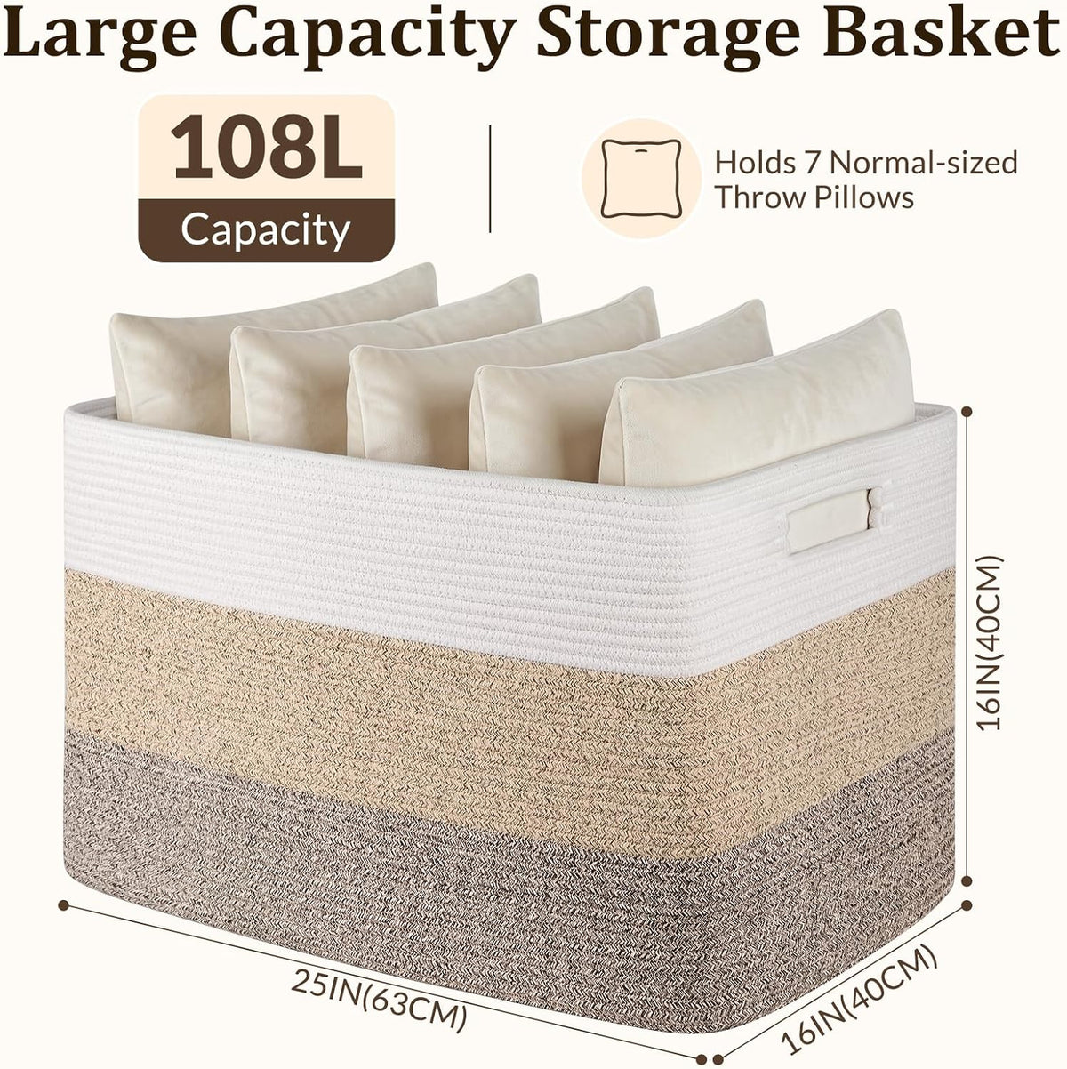 OIAHOMY 108L Extra Large Blanket Basket Dog Toy Basket Gradient Brown