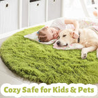 Grass Green Round Rug 4Ft for Bedroom, Fluffy Shag Circle Area Rugs for Kids - Image 2