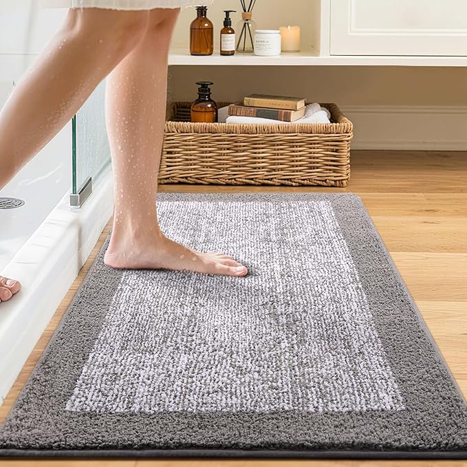 36x24 Large Bathroom Rugs Washable Non Slip, Light Grey Bath Mat - Image 2