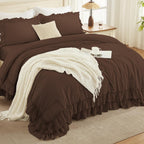 Andency Brown Twin Size Ruffle Comforter Set, 2 Pieces