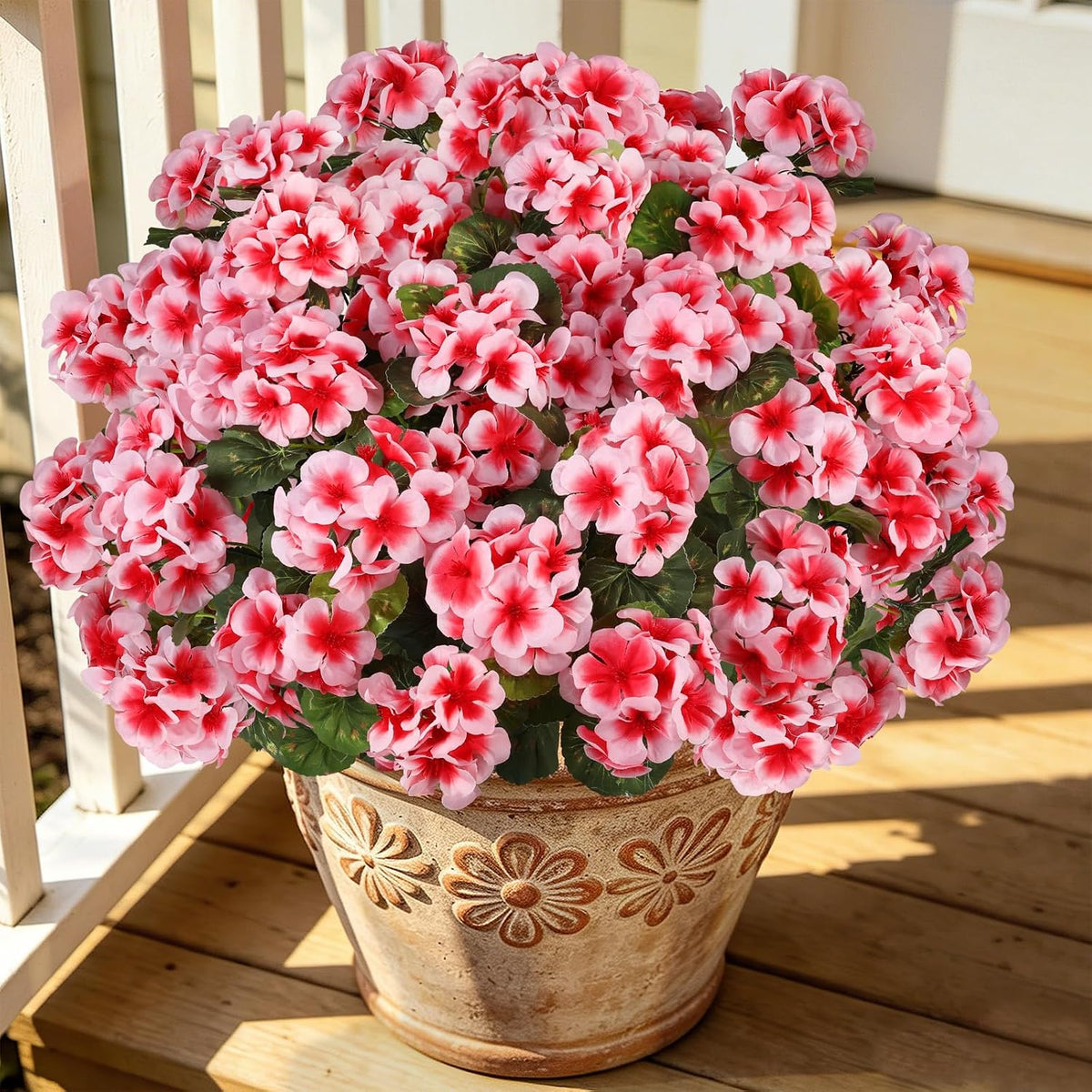 Artificial Fall Flowers for Outdoors, 6PCS Silk Geraniums, Sunset