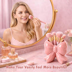 Pink Bow Toothbrush Holder, Ceramic Makeup Brush Holder & Bathroom Decor
