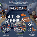 Feelyou Football Comforter Set Twin Size Kids Basketball Baseball Soccer Comforter for Boys Girls Sports Theme Bedding Set Breathable Soft Navy Blue Duvet Quilted Ball Game Room Decor