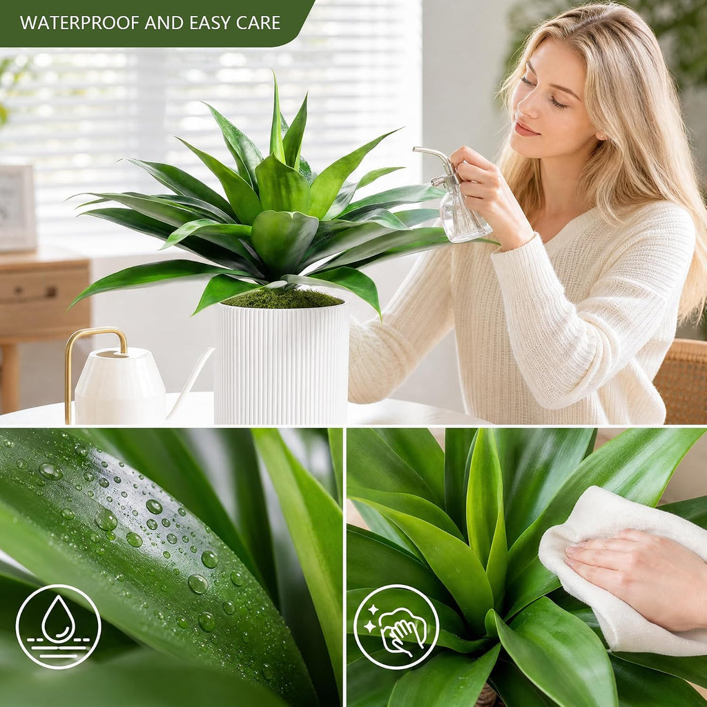 Ttranewsoo 28 Inch Artificial Agave Plants Outdoor Set of 2, Large Faux Succulent Plants for Indoor Home Decor, Realistic Fake Agave Greenery for Patio Porch Garden, UV Resistant Plants Without Pot